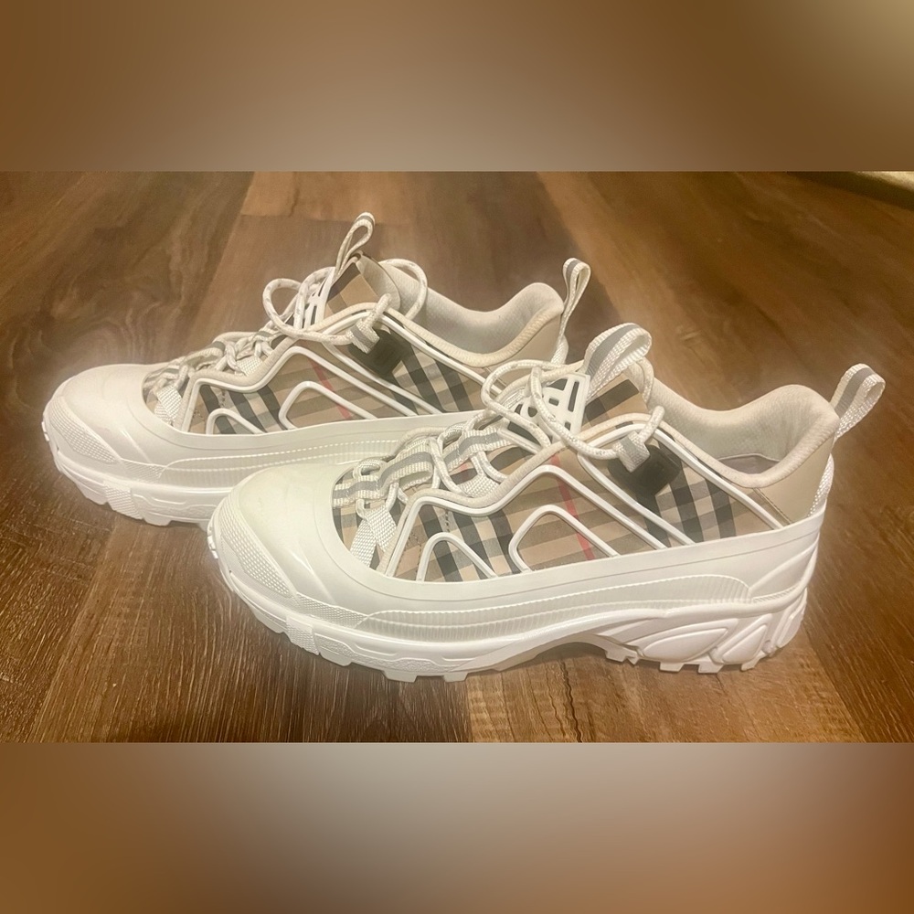 Burberry White and Beige Check Chunky Sneakers